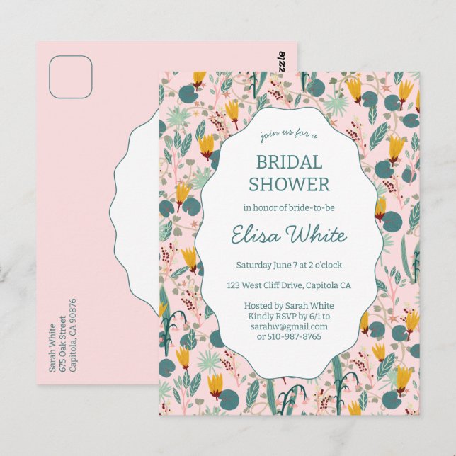 Cartão Postal Water Garden Floral Bridal Shower Cute CUSTOM  (Frente/Verso)
