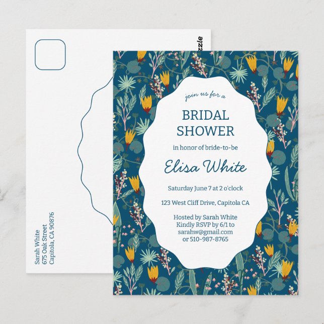 Cartão Postal Water Garden Floral Bridal ShowerCUSTOM Invitation (Frente/Verso)