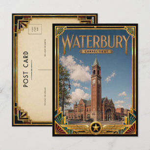 Cartão Postal Waterbury Connecticut Arte Deco Vintage Idade Dour