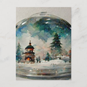 Cartão Postal Waterclor Snowglobe no Natal