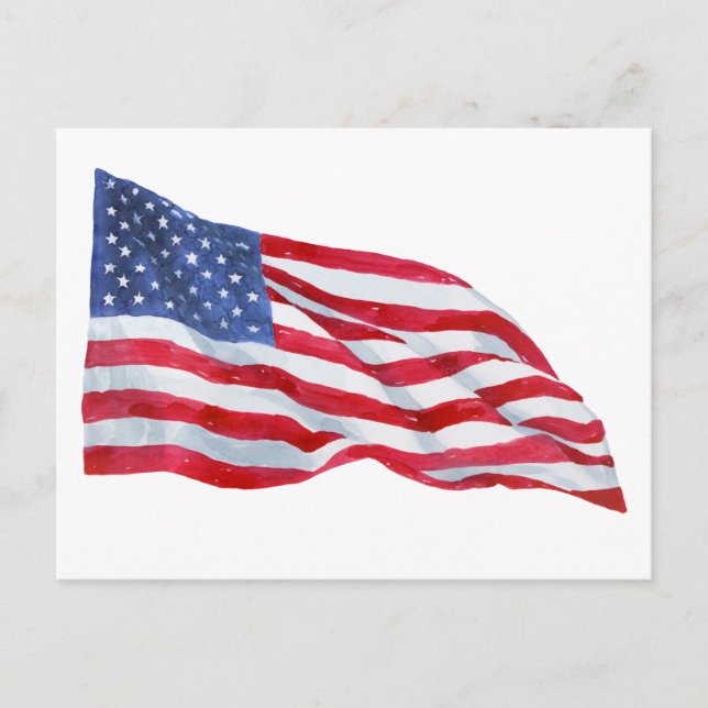 Cartão Postal Watercolor American Flag Flying (Frente)