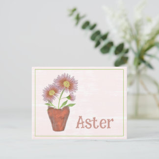 Cartão Postal Watercolor Art Aster Flower September Birthday