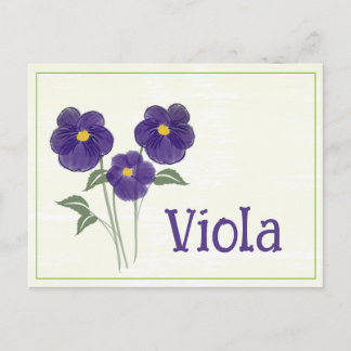 Cartão Postal Watercolor Art Viola Flower February Birthday