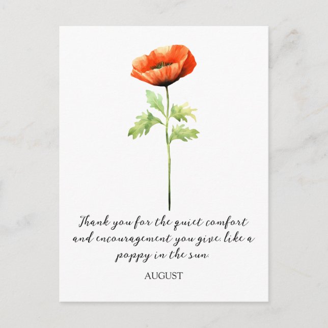 CARTÃO POSTAL WATERCOLOR AUGUST POPPY BIRTH FLOWER POSTCARD (Frente)