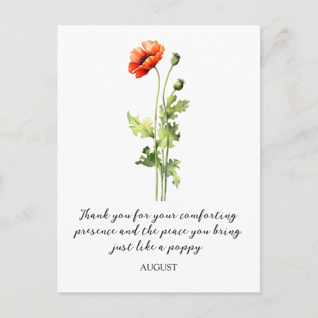 CARTÃO POSTAL WATERCOLOR AUGUST POPPY BIRTH FLOWER POSTCARD (Frente)