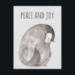 Cartão Postal Watercolor Baby Penguin Winter Snow Peace & Joy<br><div class="desc">Pinguim bebê de aquarela pintado - cartão postal de paz e alegria de inverno. Personalizável!</div>