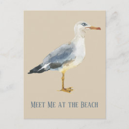 Cartão Postal Watercolor Beach Seagull Personalized