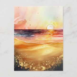 Cartão Postal Watercolor Beach Sunset