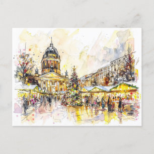 Cartão Postal Watercolor Berlin Christmas Market Gendarmenmarkt