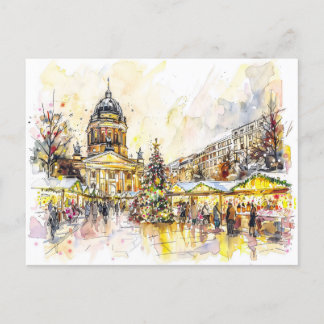 Cartão Postal Watercolor Berlin Christmas Market Gendarmenmarkt
