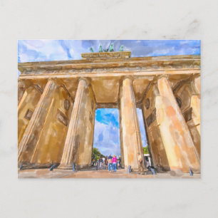 Cartão Postal Watercolor Berlin. Porta de Brandemburgo.