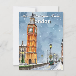 Cartão Postal Watercolor Big Ben London Feriados de Natal