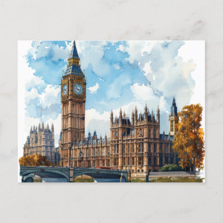 Cartão Postal Watercolor Big Ben Westminster Palace London
