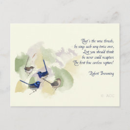 Cartão Postal Watercolor Birds Robert Browning Poem
