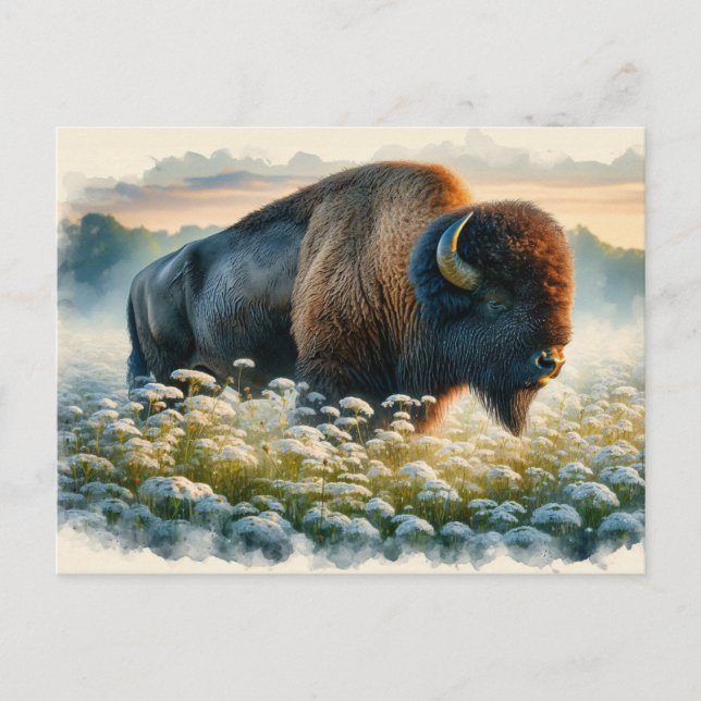 Cartão Postal Watercolor Bison White Willows (Frente)