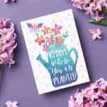 Cartão Postal Watercolor Bloom Onde Você Está Plantado<br><div class="desc">Bloom Onde Você Está Plantado Cartão-Postal - Um belo cartão-postal de design de aquarela com água pode cheio de flores floradas e borboletas. O Bloom onde você é plantado diz respeito à gratidão. Trata-se de aproveitar as oportunidades que vêm à sua frente e serem gratos. Este cartão postal novo e...</div>