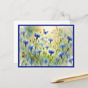 Cartão Postal Watercolor Blue Floral Cornflower Alemanha