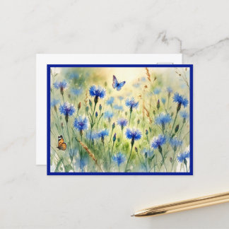 Cartão Postal Watercolor Blue Floral Cornflower Alemanha |
