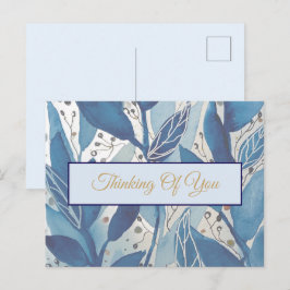 Cartão Postal Watercolor blue leaves Thinking of You | Botanical