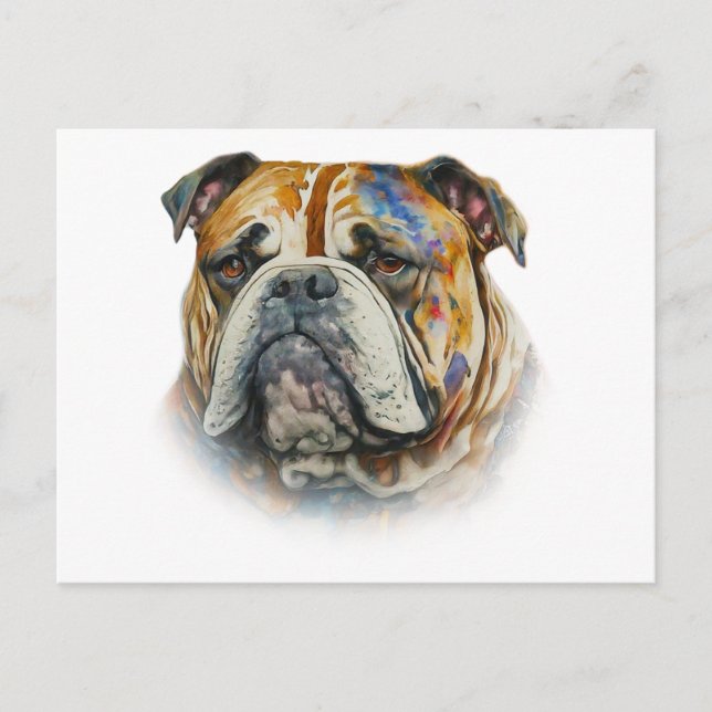 Cartão Postal Watercolor Buldogue (Frente)