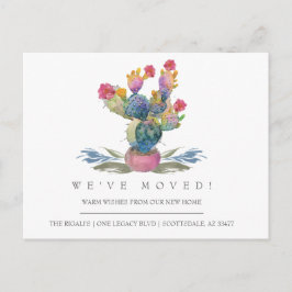 Cartão Postal Watercolor Cactus New Home Moving Announcement
