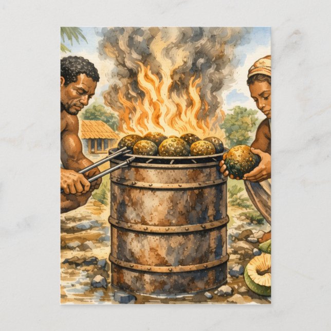 Cartão Postal Watercolor Caribbean Breadfruit Scene (Frente)