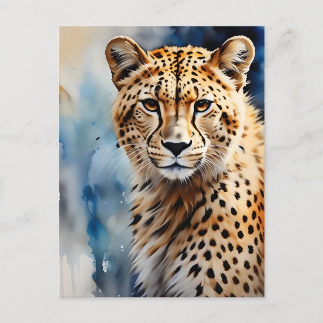 Cartão Postal Watercolor Cheetah African (Frente)