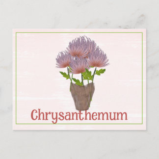 Cartão Postal Watercolor Chrysanthemum Flower November Birthday