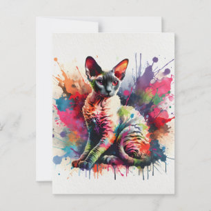 Cartão Postal Watercolor Cornish Rex Cat Retrato Colorido
