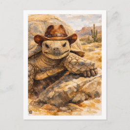 Cartão Postal Watercolor Cowboy Turtle in the desert