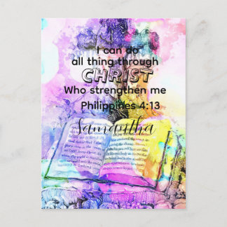 Cartão Postal Watercolor cross bible verse Christian 