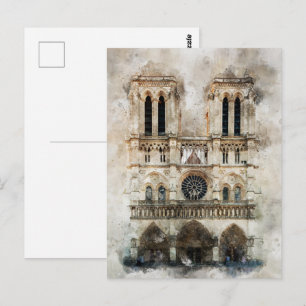Cartão Postal Watercolor da Catedral Histórica de Notre Dame