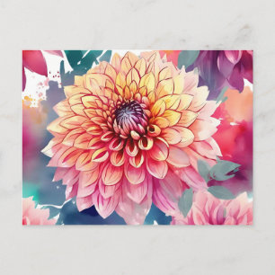 Cartão Postal Watercolor Dahlia Summer