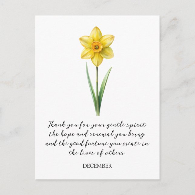 CARTÃO POSTAL WATERCOLOR DECEMBER NARCISUSS BIRTH FLOWER  (Frente)