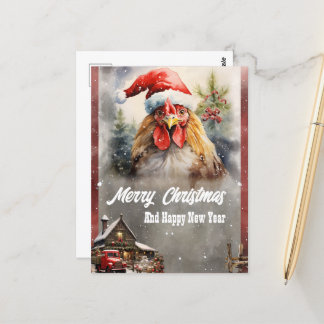 Cartão Postal Watercolor do Galo de Natal
