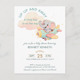 Cartão Postal Watercolor Elephant Airplane Boy Invitation