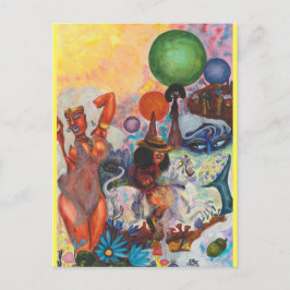 Cartão Postal Watercolor Fantasy Eros rides white Lioness Woman