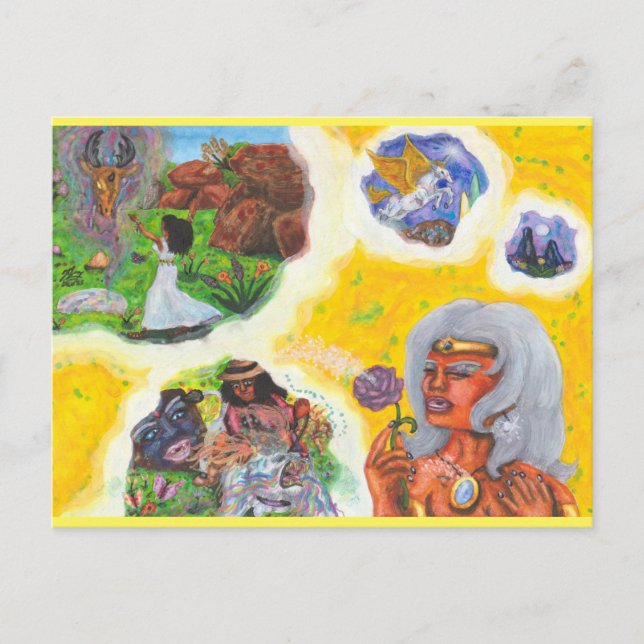 Cartão Postal Watercolor Fantasy Goddess Dreams Love Dimension (Frente)