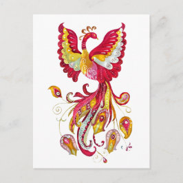 Cartão Postal Watercolor Firebird ou Phoenix Fantasy Bird