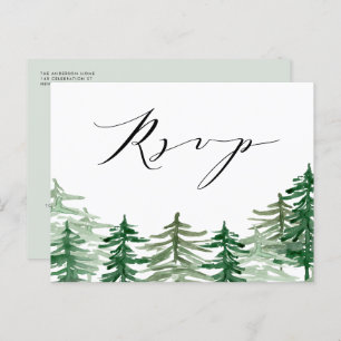 Cartão Postal Watercolor Forest Woodland Casamento Código QR RSV