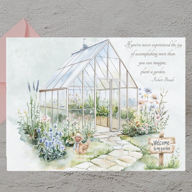 Cartão Postal Watercolor Garden Greenhouse Plant a Garden Quote (Criador carregado)
