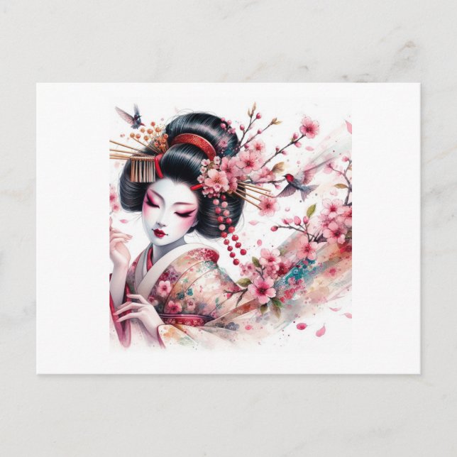 Cartão Postal watercolor geisha  (Frente)