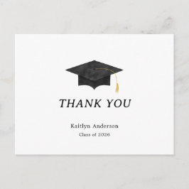 Cartão Postal Watercolor Graduation Cap Thank You Postcard