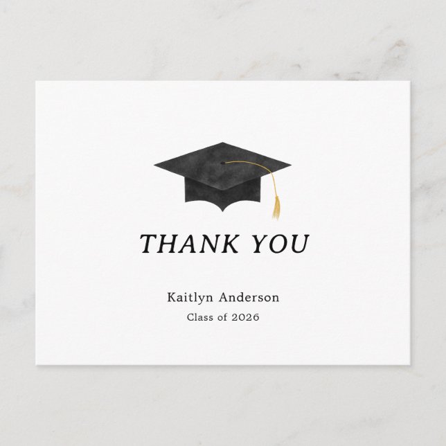 Cartão Postal Watercolor Graduation Cap Thank You Postcard (Frente)