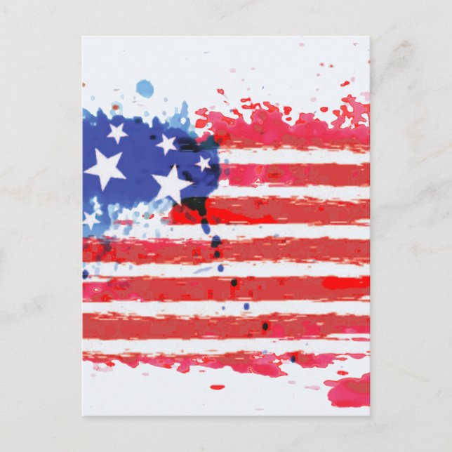 Cartão Postal watercolor grunge American Flag (Frente)