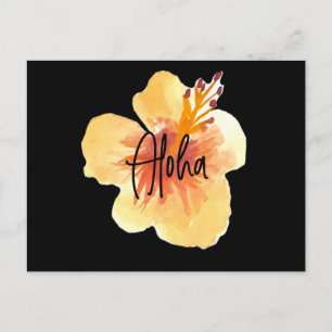Cartão Postal Watercolor Hawaii Hibiscus Movimento Floral Amarel