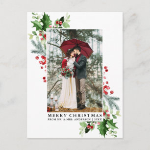 Cartão Postal Watercolor Holly Christmas Greenery Foto