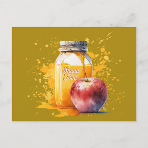 Cartão Postal Watercolor Honey e Apple Shana Tova