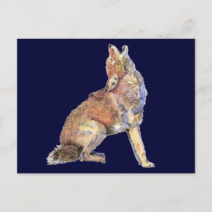 Cartão Postal Watercolor Howling Coyote, Animal, Nature Willife