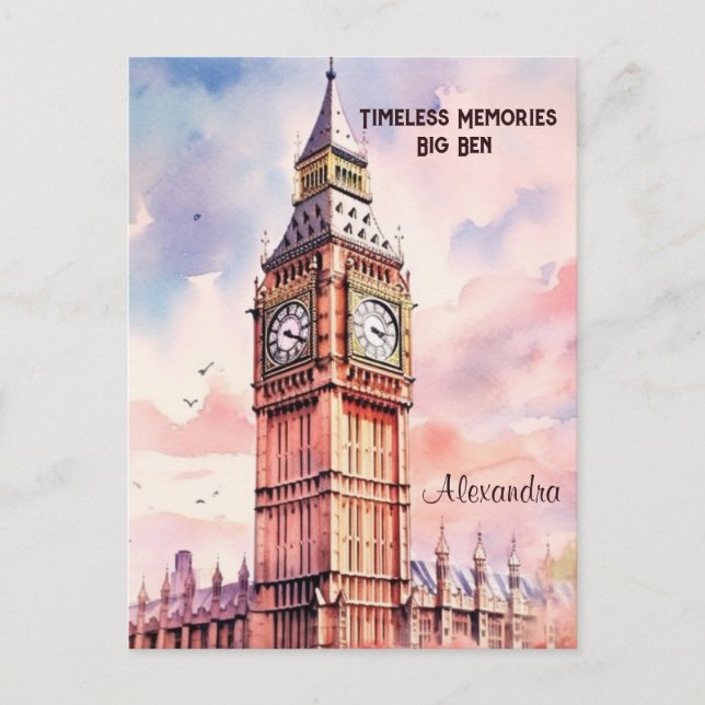 Cartão Postal Watercolor Iconic Landmark City London Big Ben (Frente)